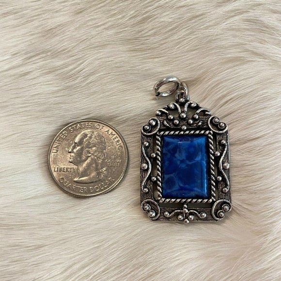 CArved Blue Stone Pendant Charm 4215 - Picture 10 of 10